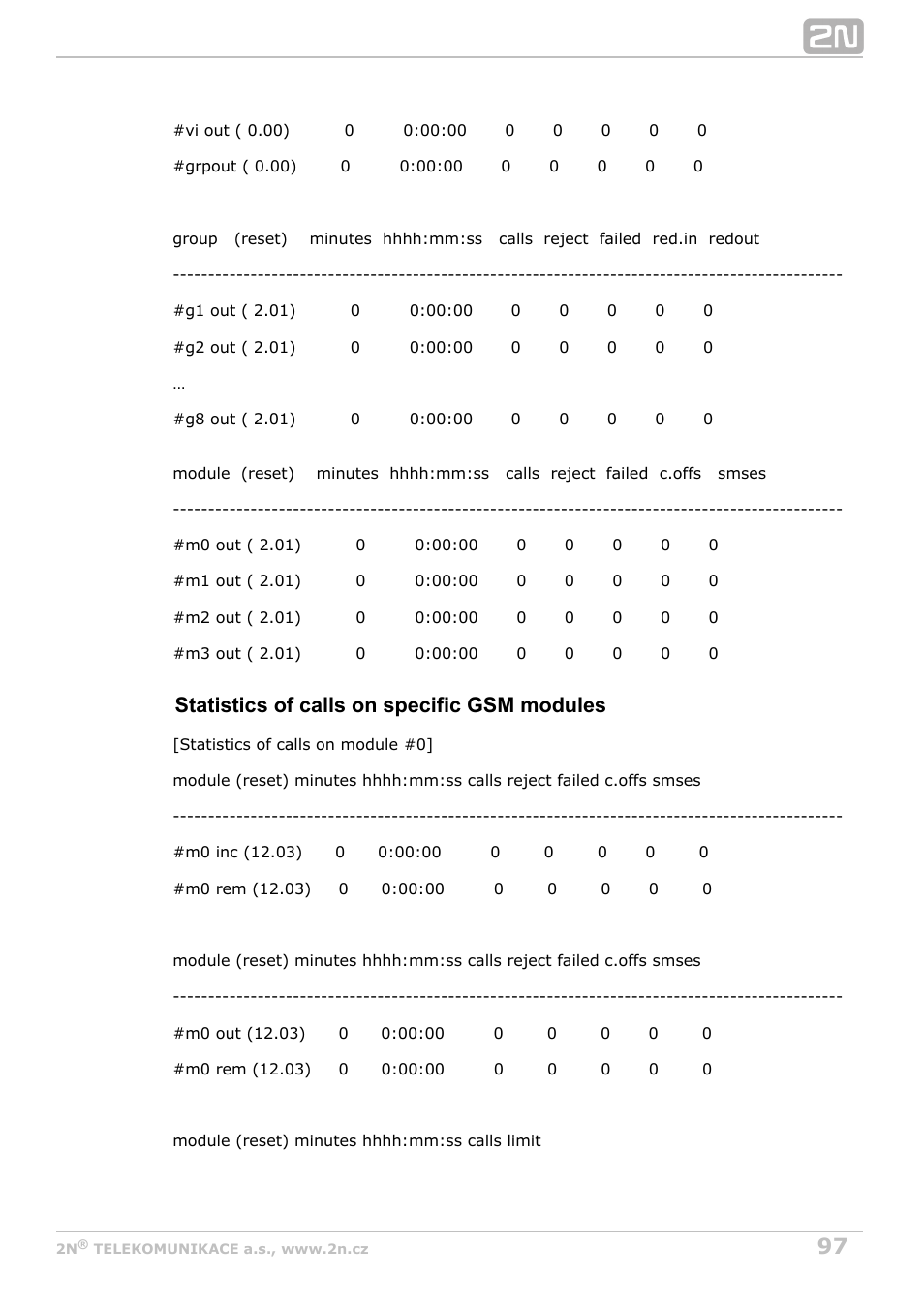 Statistics of calls on specific gsm modules | 2N VoiceBlue Next v3.7 User Manual | Page 97 / 111
