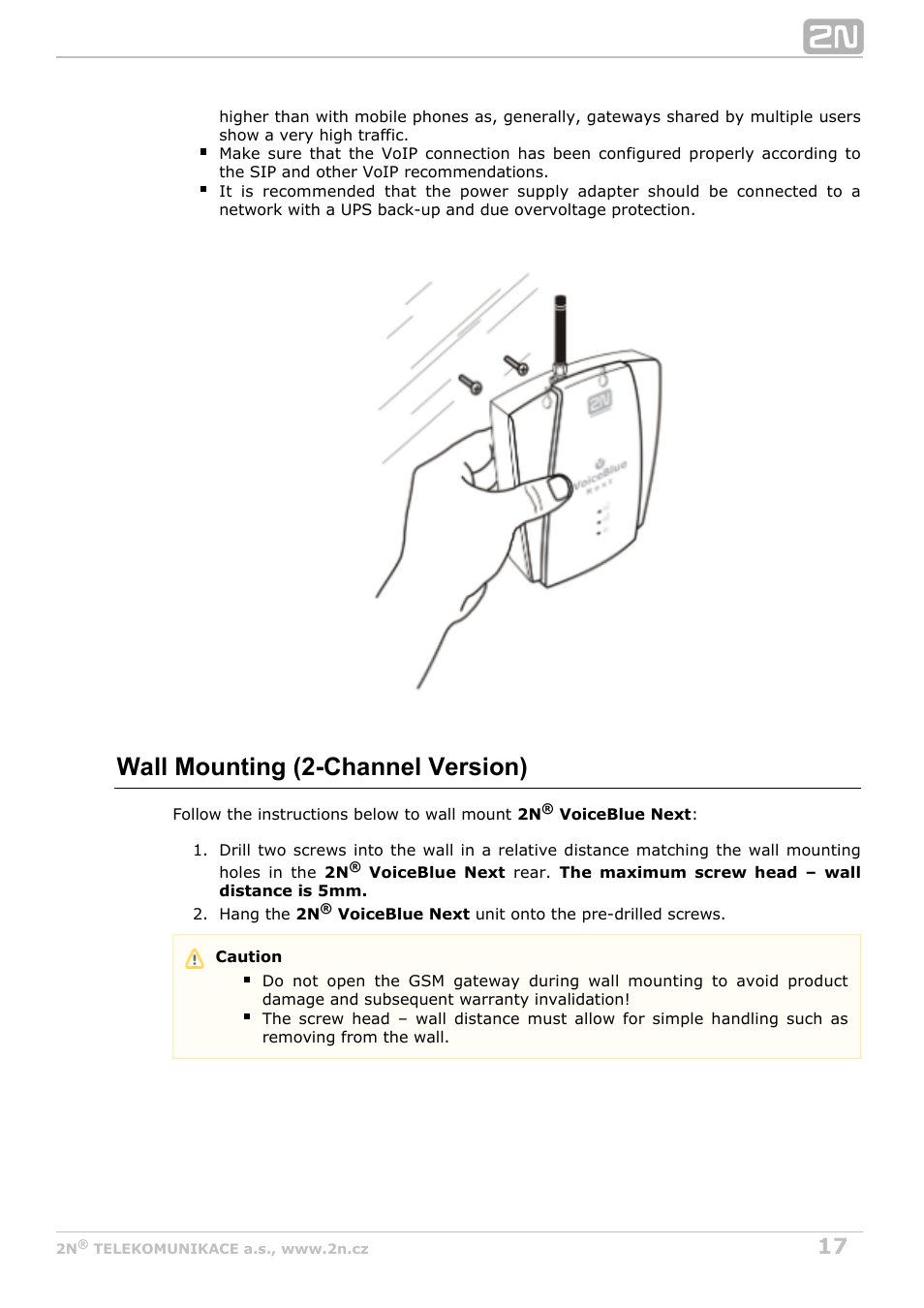 Wall mounting (2-channel version) | 2N VoiceBlue Next v3.6 User Manual | Page 17 / 110