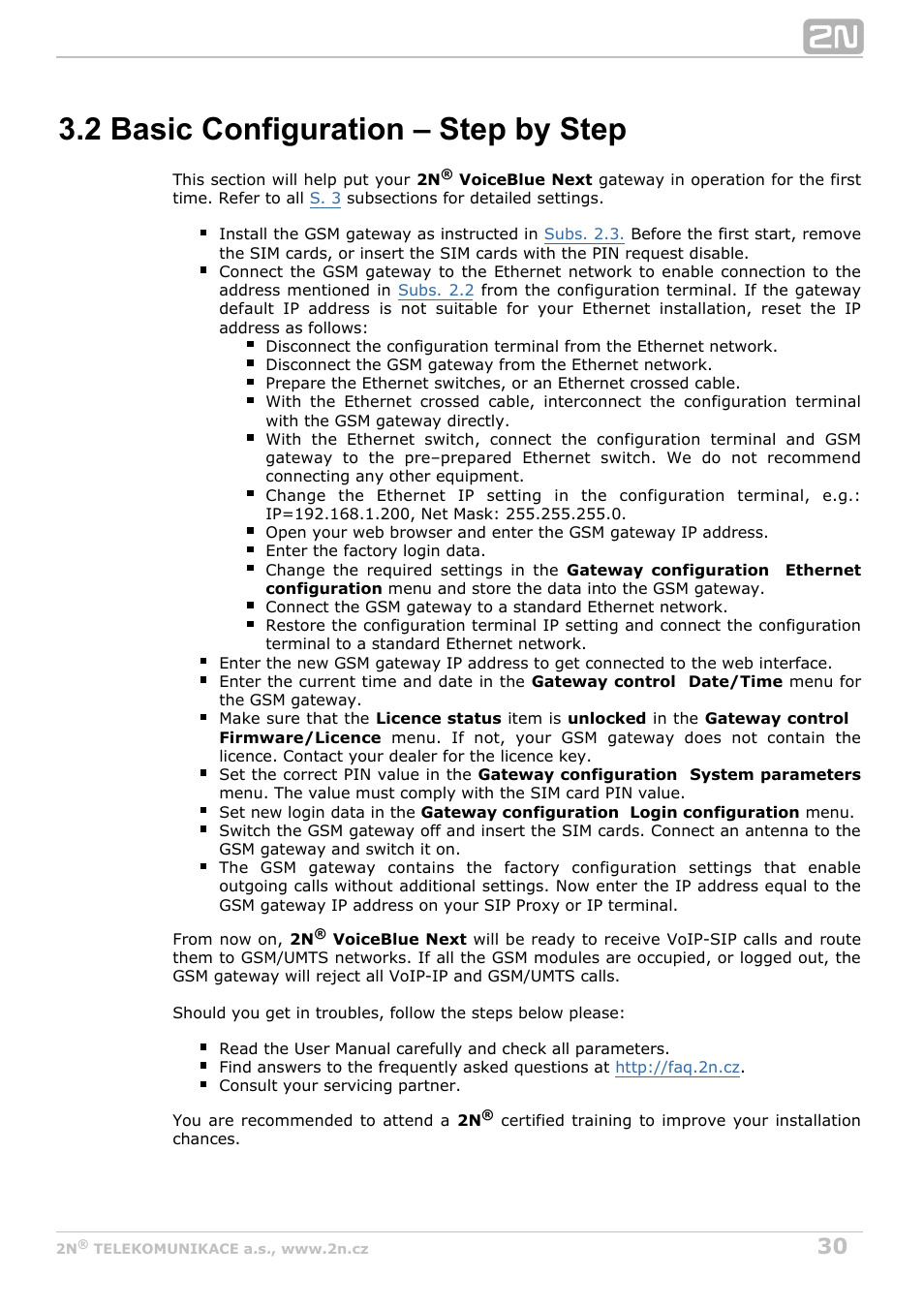 2 basic configuration – step by step | 2N VoiceBlue Next v3.6 User Manual | Page 30 / 110