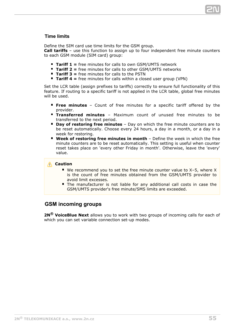 Gsm incoming groups | 2N VoiceBlue Next v3.6 User Manual | Page 55 / 110