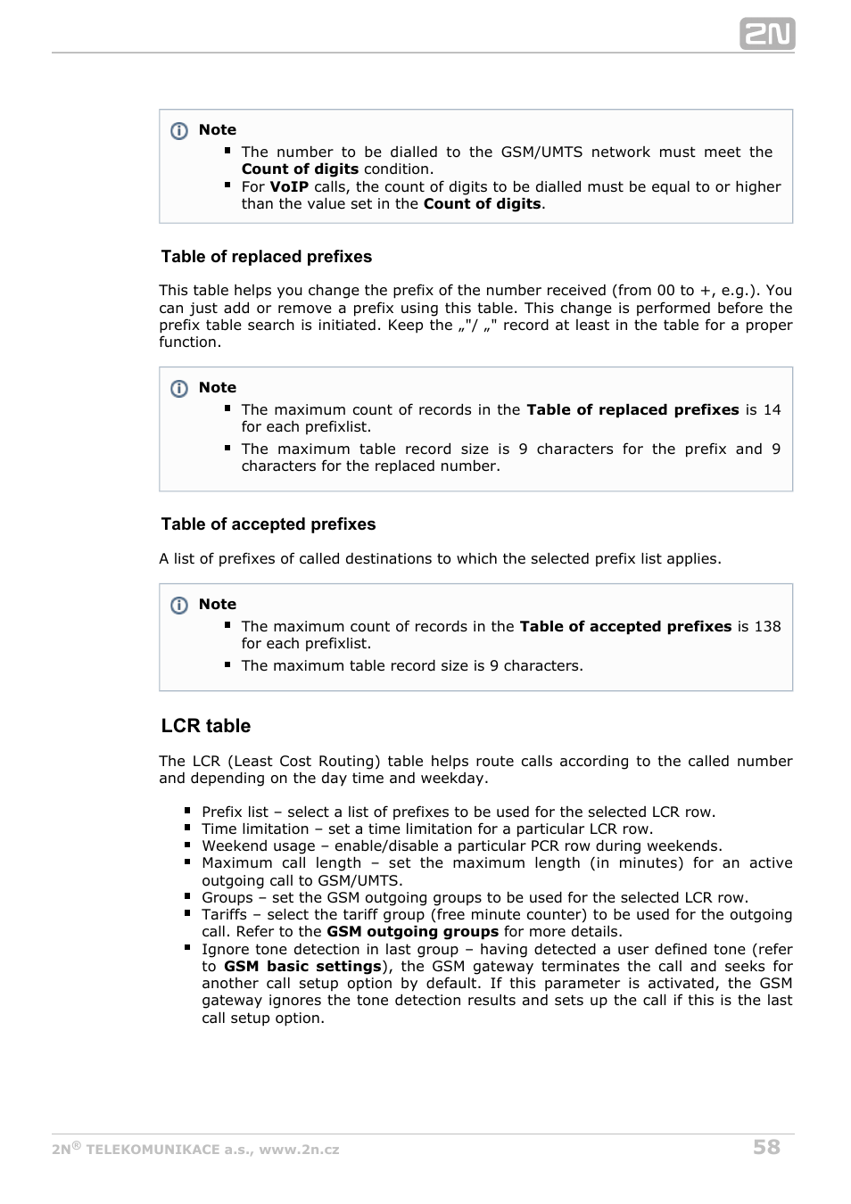 Lcr table | 2N VoiceBlue Next v3.6 User Manual | Page 58 / 110