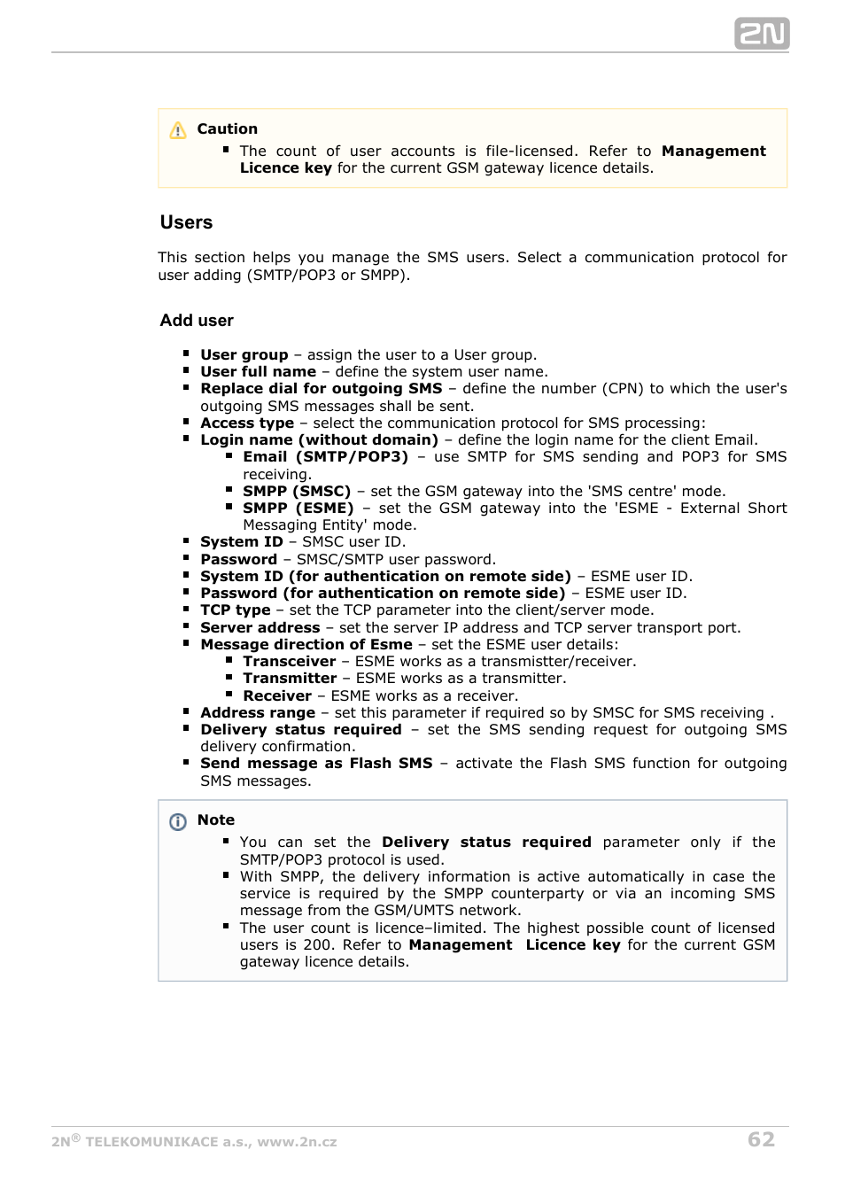 Users | 2N VoiceBlue Next v3.6 User Manual | Page 62 / 110