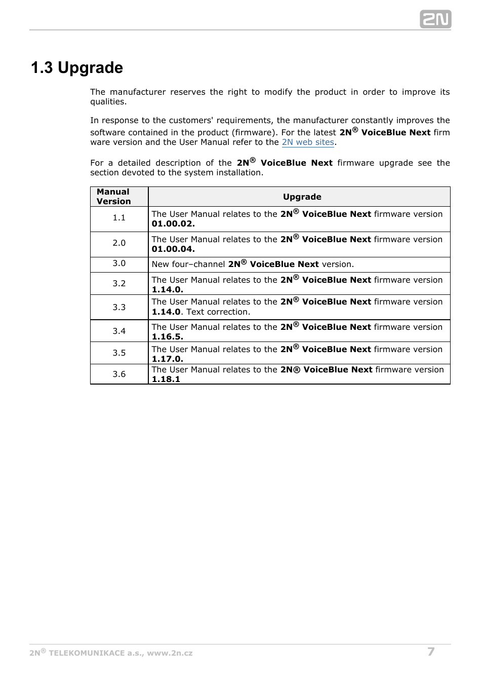 3 upgrade | 2N VoiceBlue Next v3.6 User Manual | Page 7 / 110