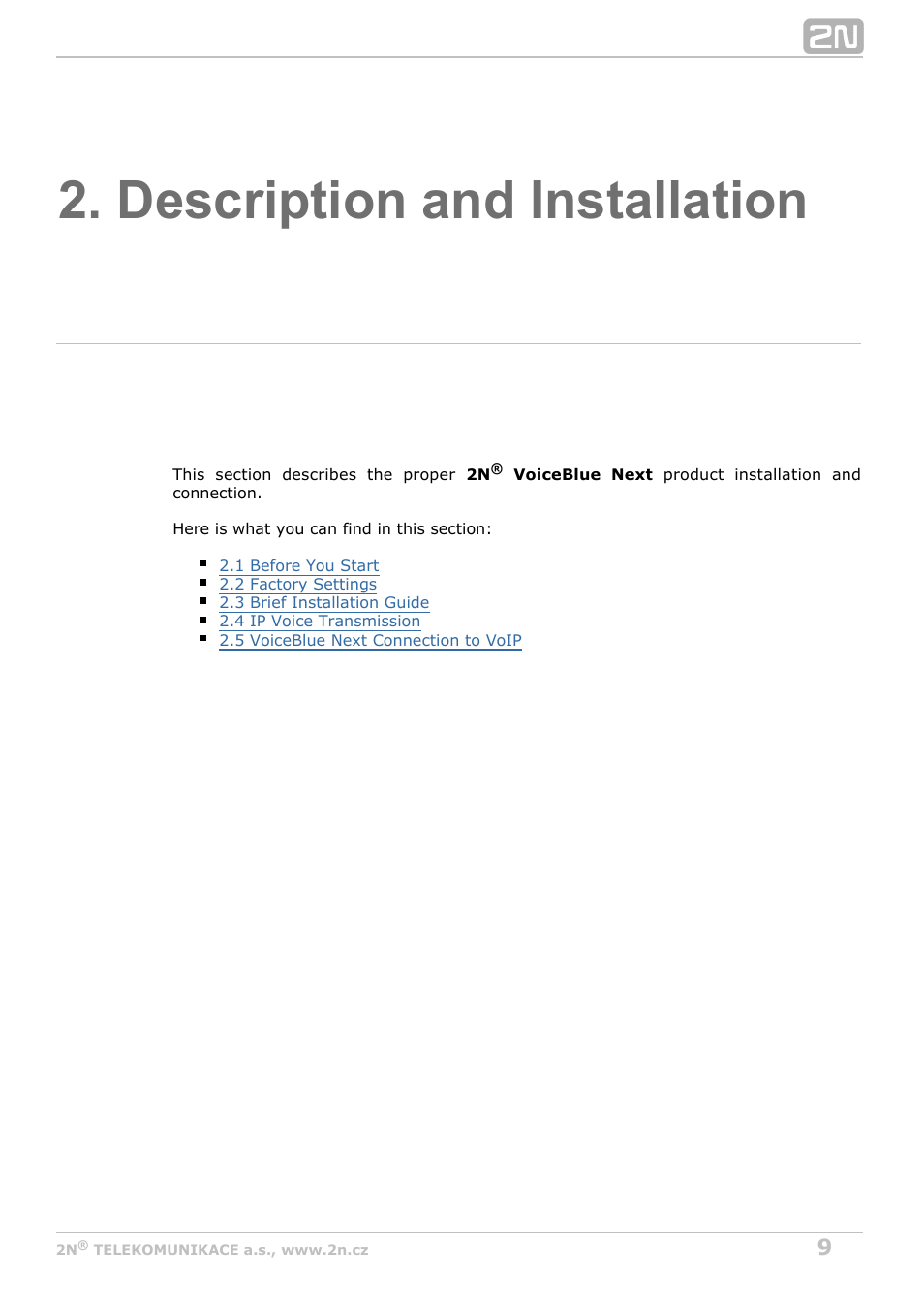 Description and installation | 2N VoiceBlue Next v3.6 User Manual | Page 9 / 110