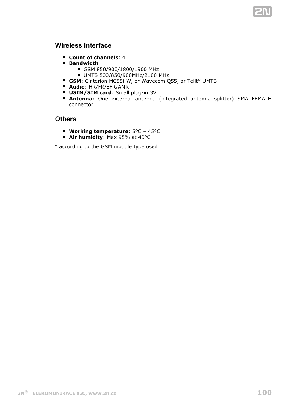 Wireless interface, Others | 2N VoiceBlue Next v3.5 User Manual | Page 100 / 108