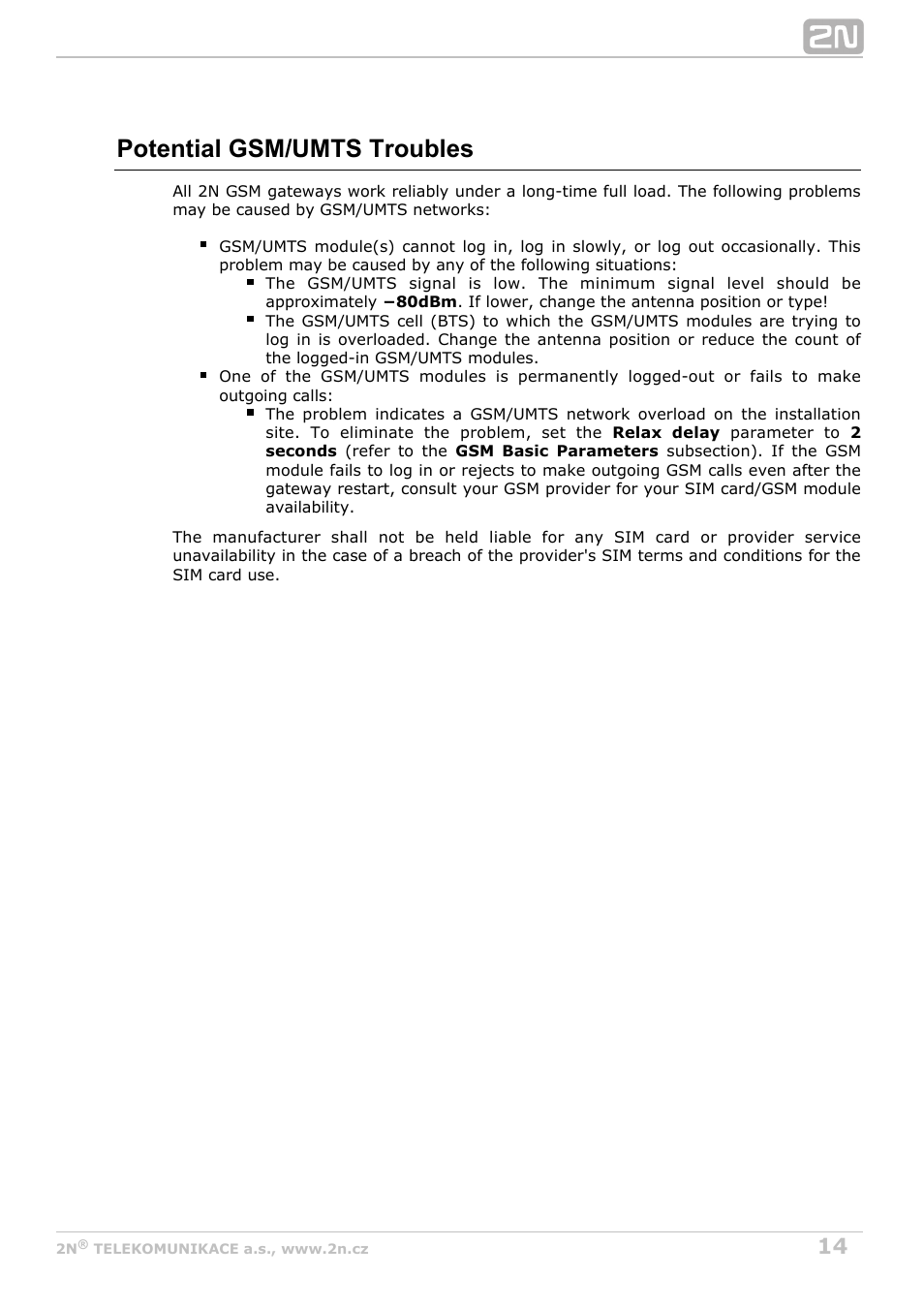 Potential gsm/umts troubles | 2N VoiceBlue Next v3.5 User Manual | Page 14 / 108