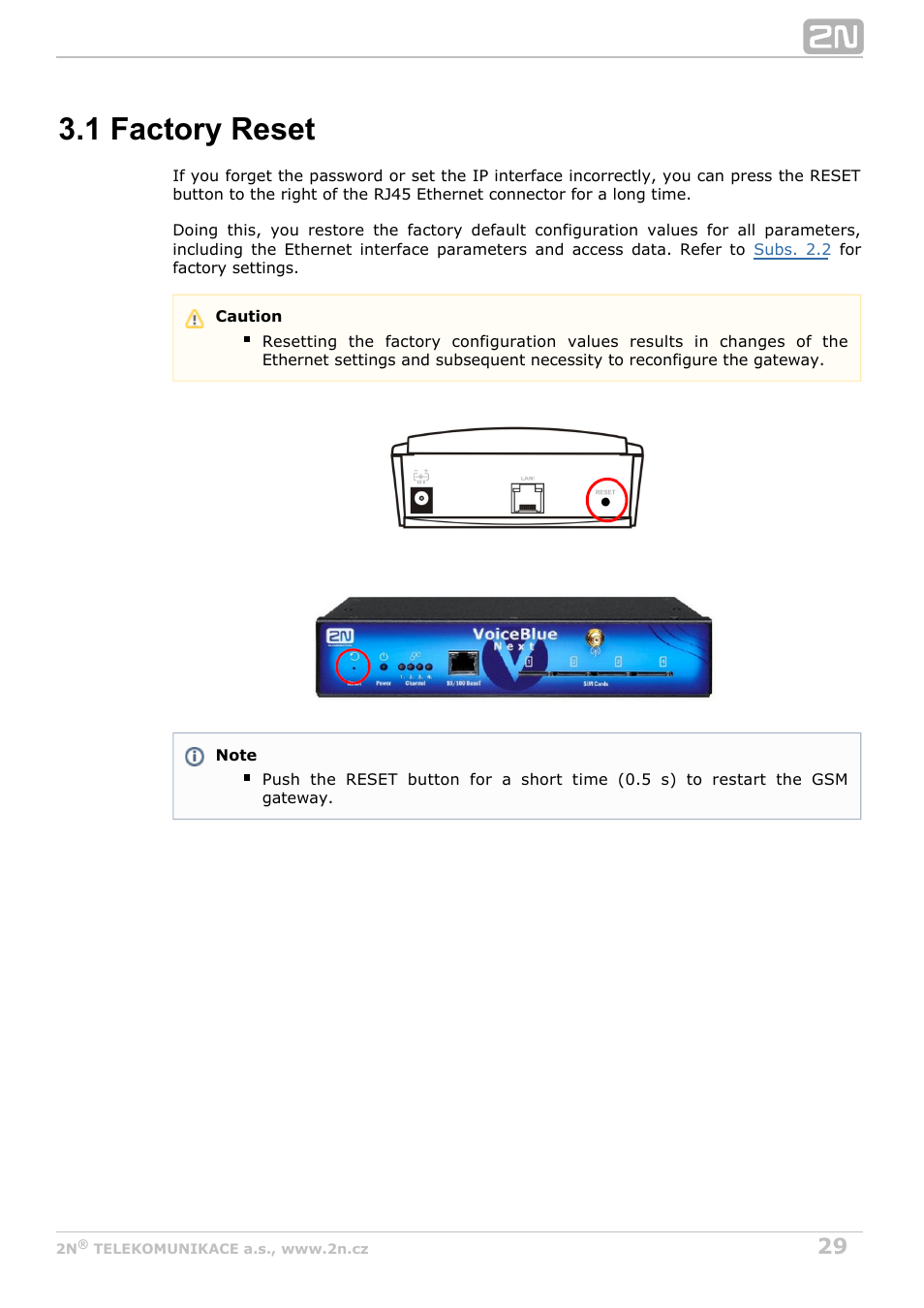 1 factory reset | 2N VoiceBlue Next v3.5 User Manual | Page 29 / 108