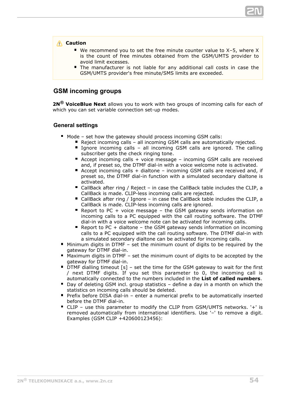 Gsm incoming groups | 2N VoiceBlue Next v3.5 User Manual | Page 54 / 108