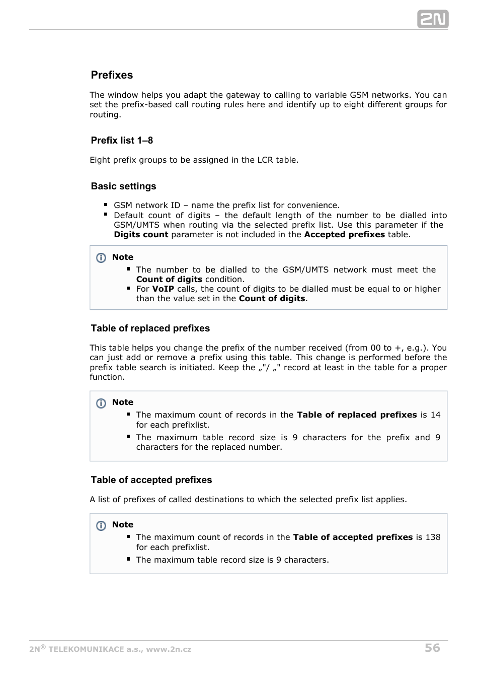 Prefixes | 2N VoiceBlue Next v3.5 User Manual | Page 56 / 108