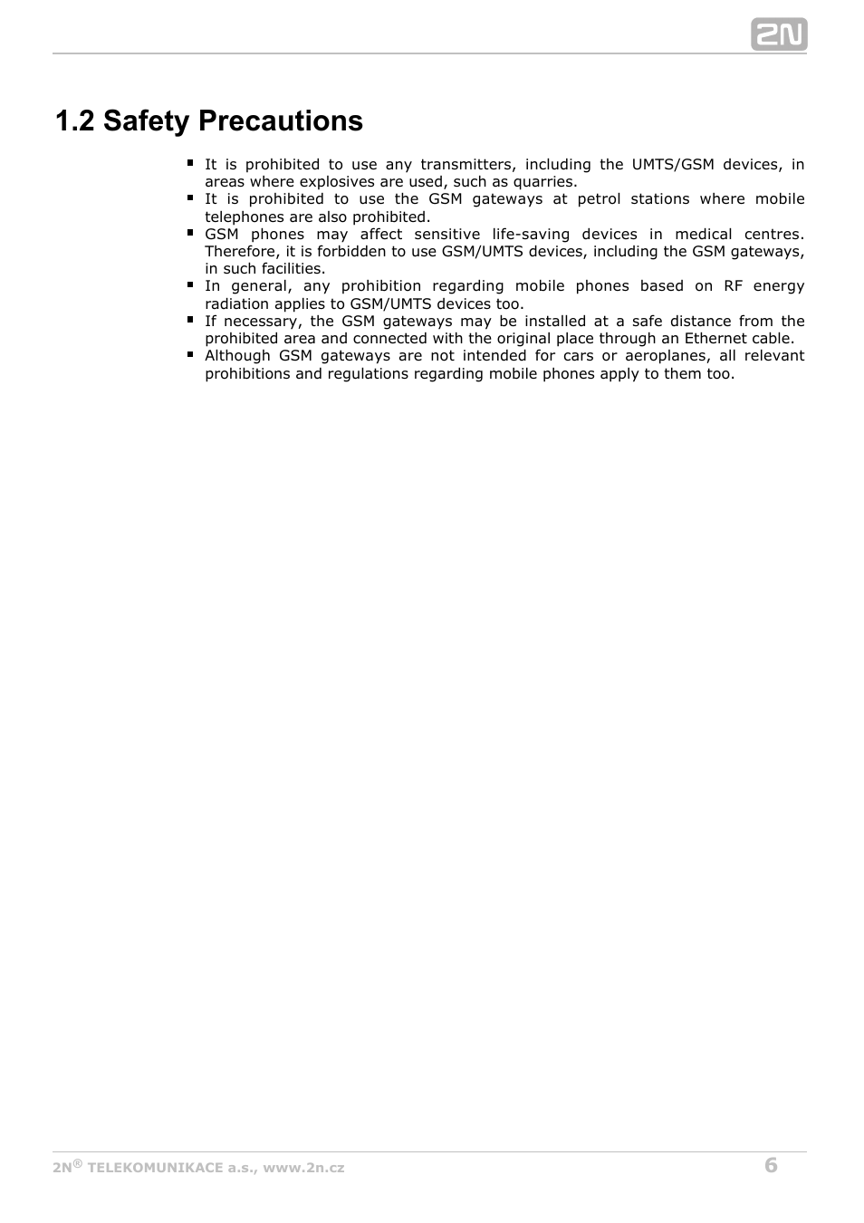 2 safety precautions | 2N VoiceBlue Next v3.5 User Manual | Page 6 / 108
