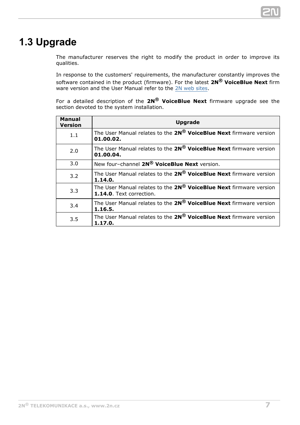 3 upgrade | 2N VoiceBlue Next v3.5 User Manual | Page 7 / 108