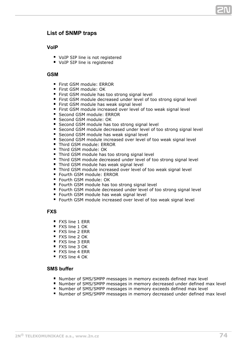 List of snmp traps | 2N VoiceBlue Next v3.5 User Manual | Page 74 / 108