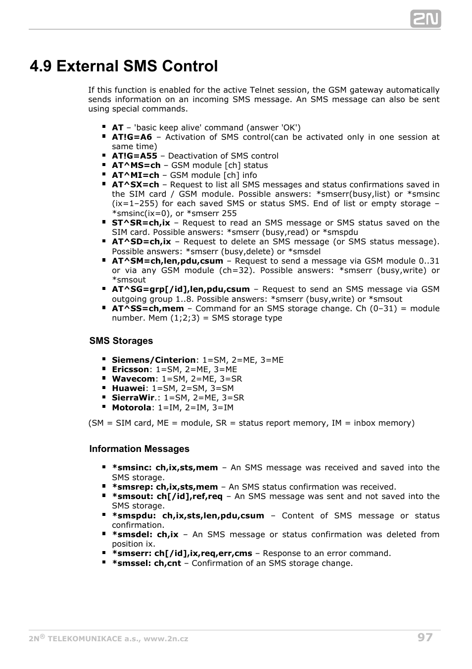 9 external sms control | 2N VoiceBlue Next v3.5 User Manual | Page 97 / 108