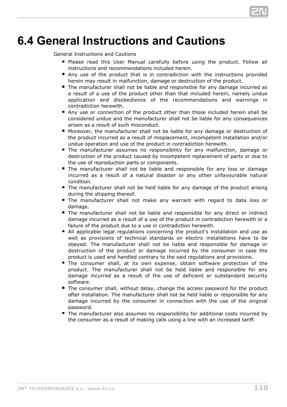4 general instructions and cautions | 2N VoiceBlue Next v3.4 User Manual | Page 110 / 112