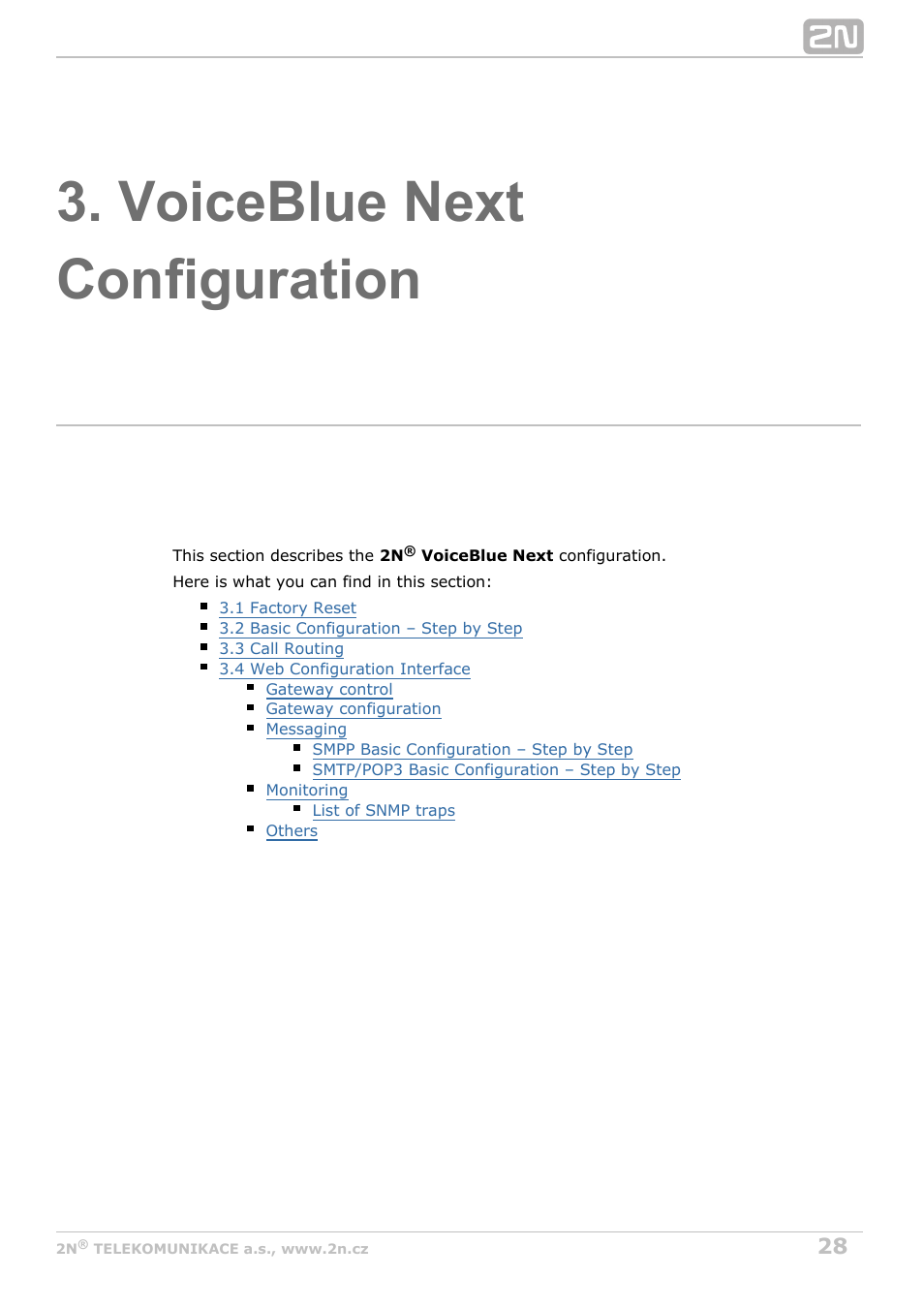 Voiceblue next configuration | 2N VoiceBlue Next v3.4 User Manual | Page 28 / 112