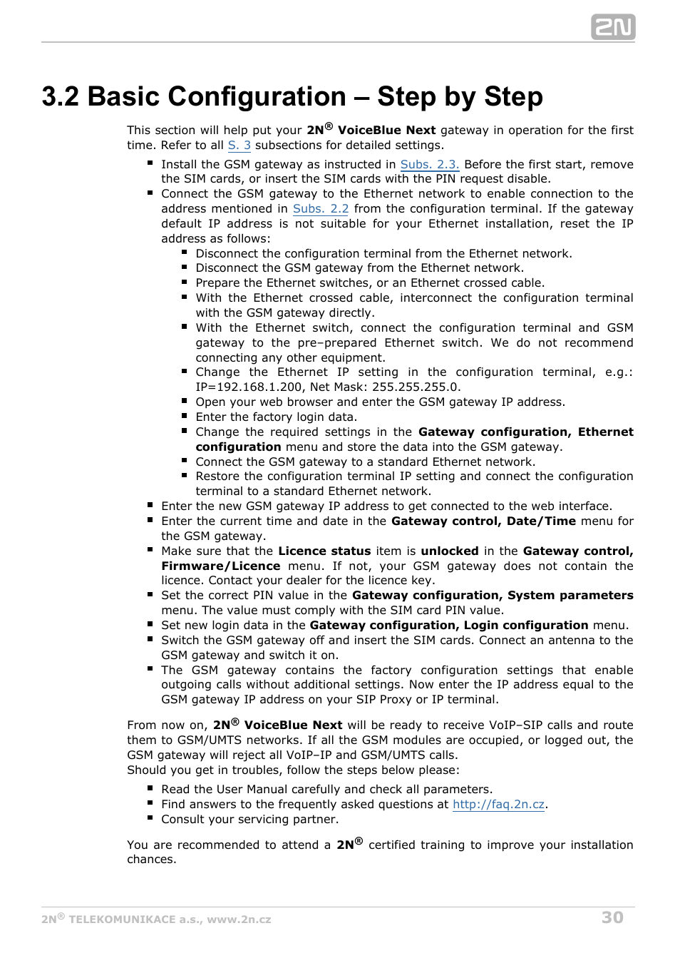 2 basic configuration – step by step | 2N VoiceBlue Next v3.4 User Manual | Page 30 / 112