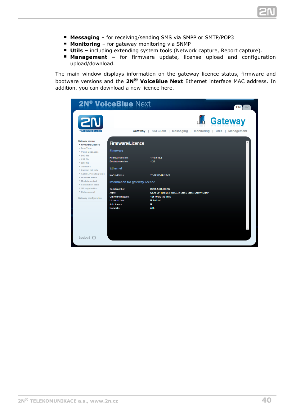 2N VoiceBlue Next v3.4 User Manual | Page 40 / 112