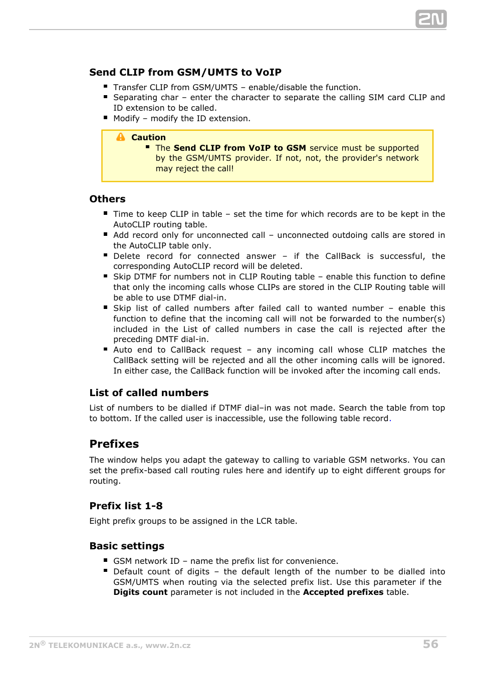 Prefixes | 2N VoiceBlue Next v3.4 User Manual | Page 56 / 112