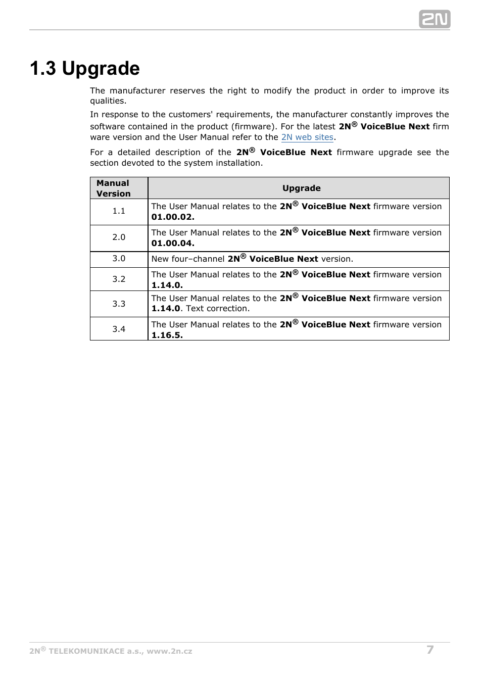 3 upgrade | 2N VoiceBlue Next v3.4 User Manual | Page 7 / 112