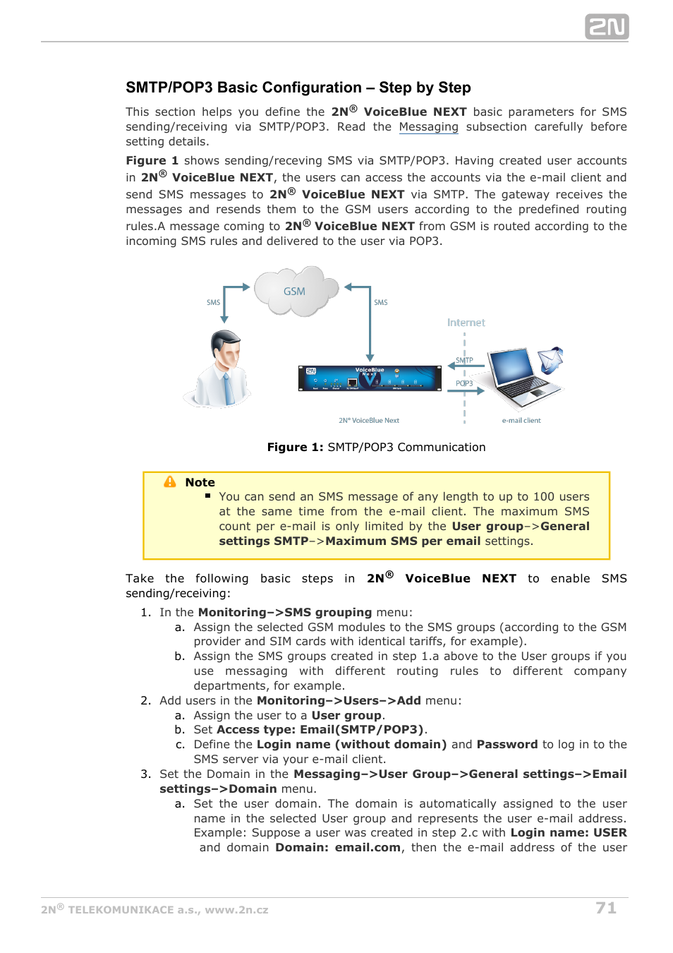Smtp/pop3 basic configuration – step by step | 2N VoiceBlue Next v3.4 User Manual | Page 71 / 112