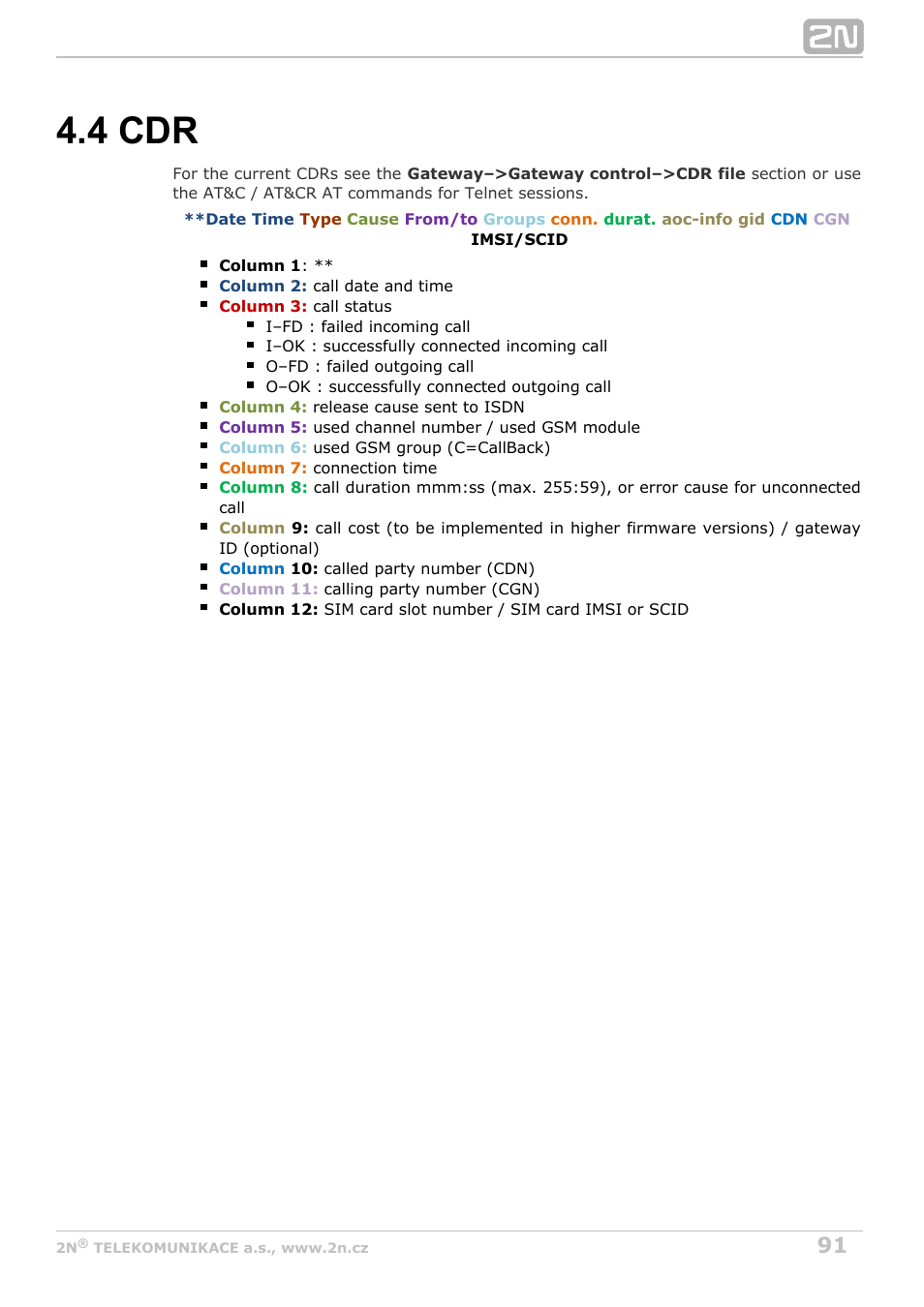 4 cdr, Subs. 4.4 | 2N VoiceBlue Next v3.4 User Manual | Page 91 / 112