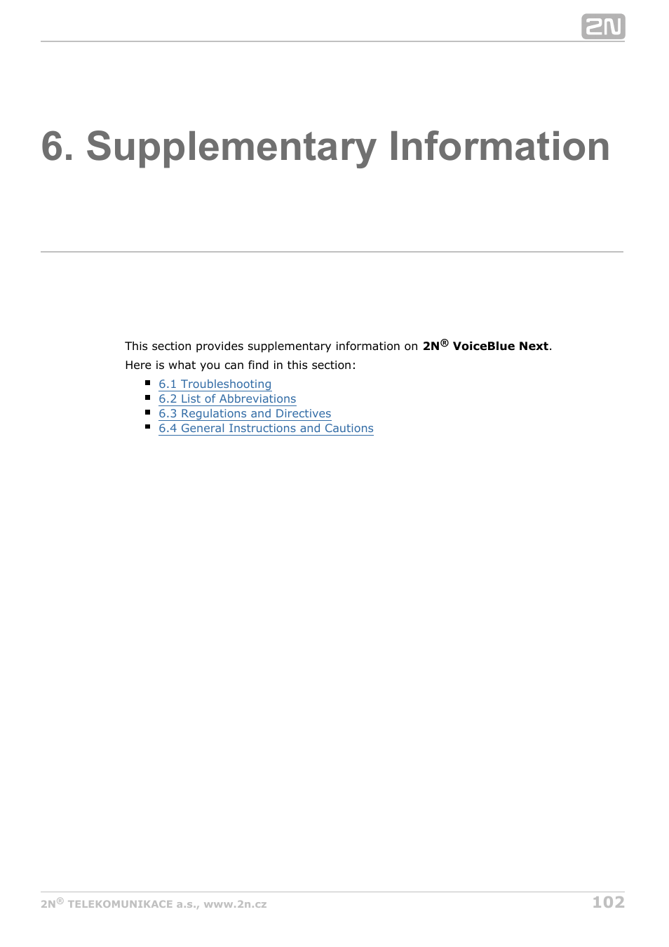 Supplementary information | 2N VoiceBlue Next v3.3 User Manual | Page 102 / 108