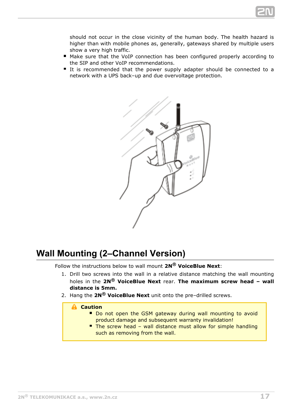 Wall mounting (2–channel version) | 2N VoiceBlue Next v3.3 User Manual | Page 17 / 108