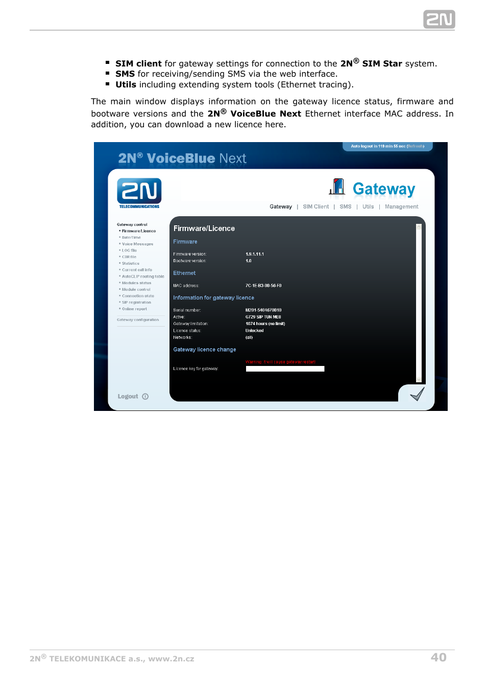 2N VoiceBlue Next v3.3 User Manual | Page 40 / 108