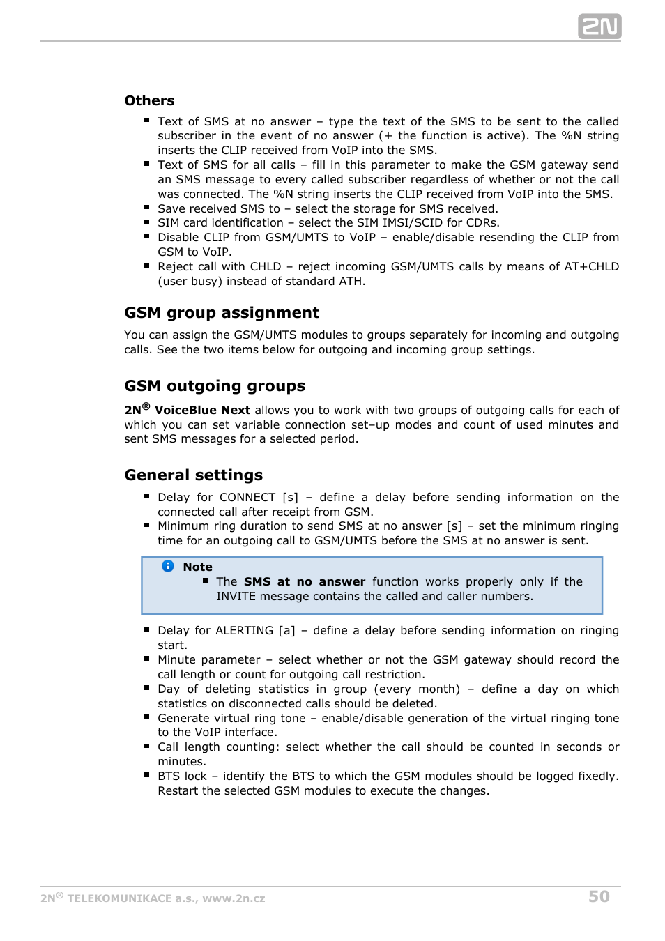 Gsm group assignment, Gsm outgoing groups, General settings | 2N VoiceBlue Next v3.3 User Manual | Page 50 / 108