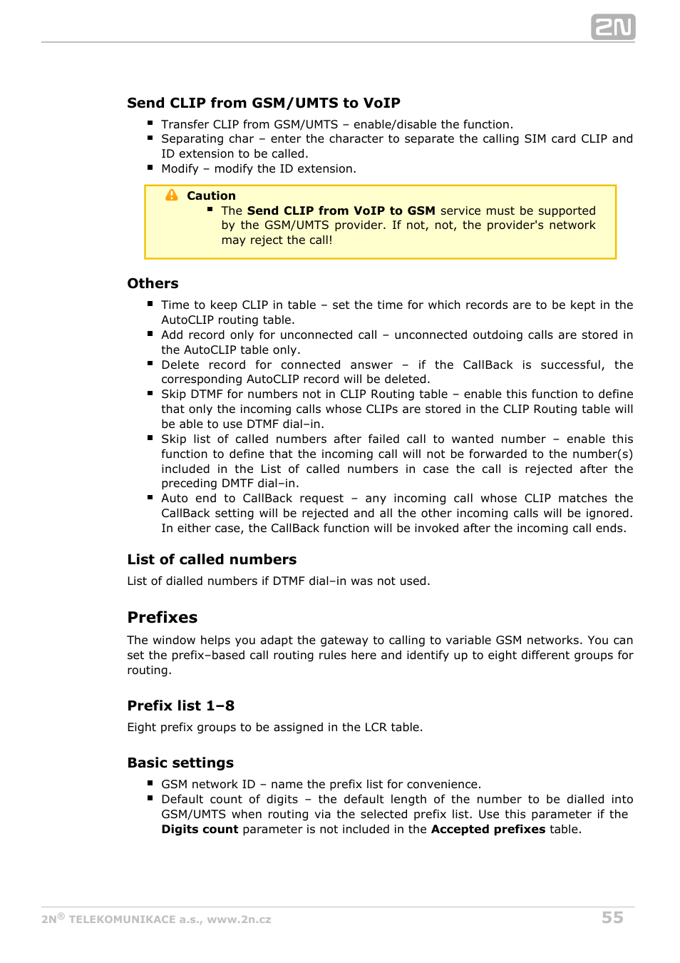 Prefixes | 2N VoiceBlue Next v3.3 User Manual | Page 55 / 108