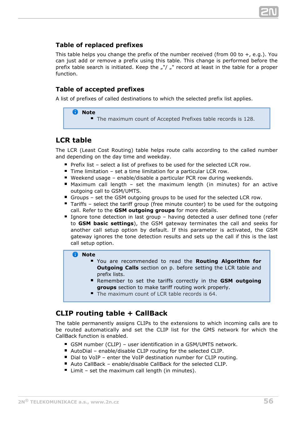 Lcr table, Clip routing table + callback | 2N VoiceBlue Next v3.3 User Manual | Page 56 / 108