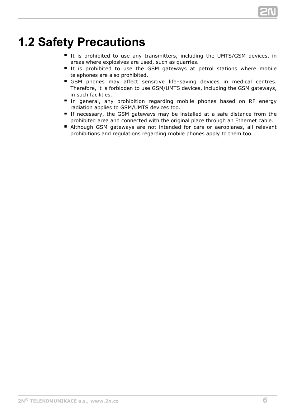 2 safety precautions | 2N VoiceBlue Next v3.3 User Manual | Page 6 / 108