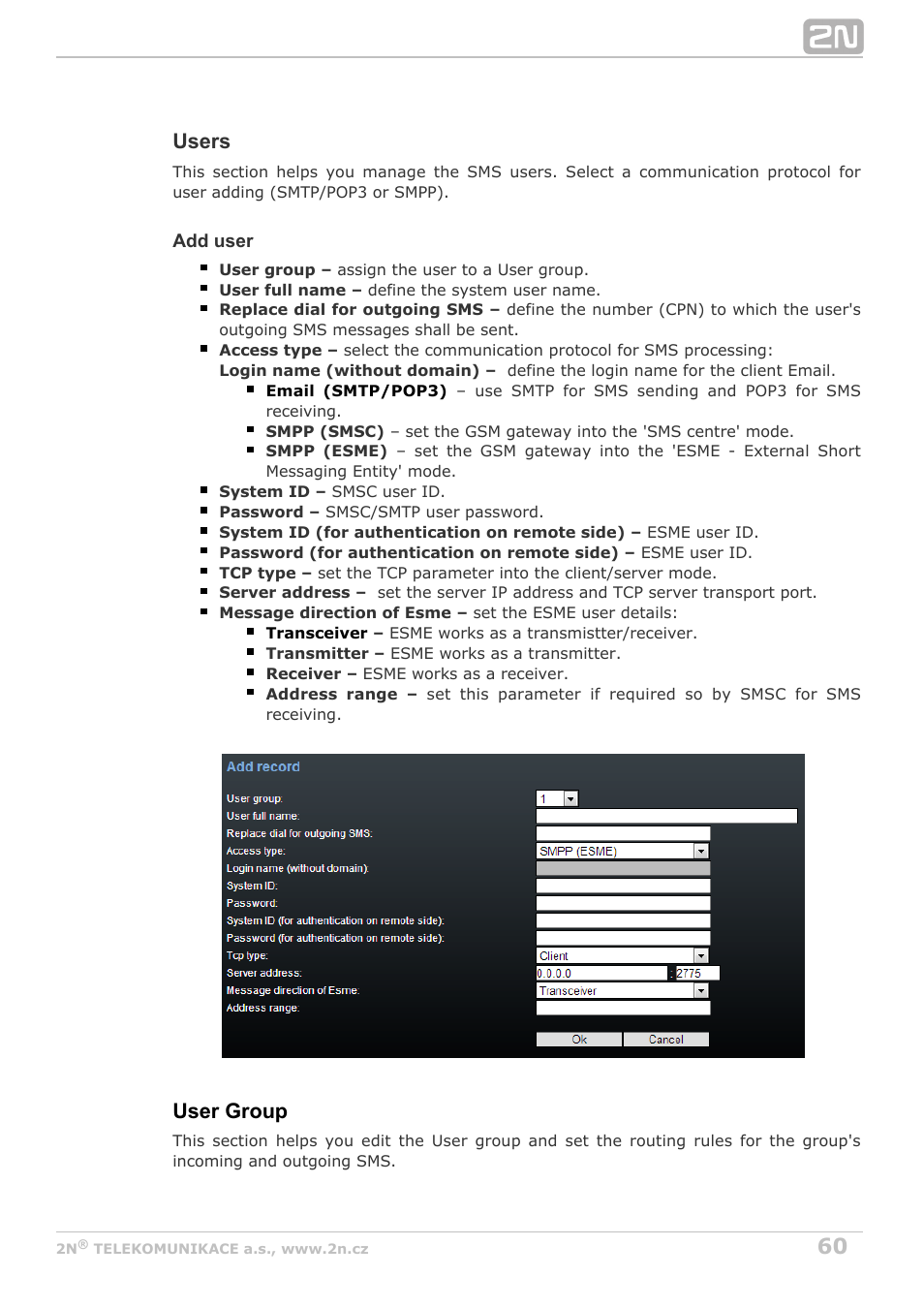 Users, User group | 2N VoiceBlue Next v3.3 User Manual | Page 60 / 108