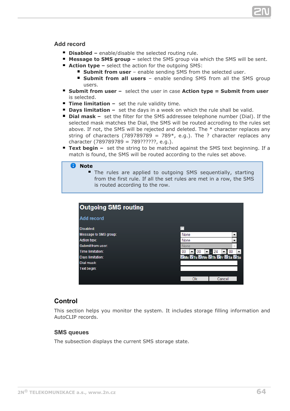 Control | 2N VoiceBlue Next v3.3 User Manual | Page 64 / 108