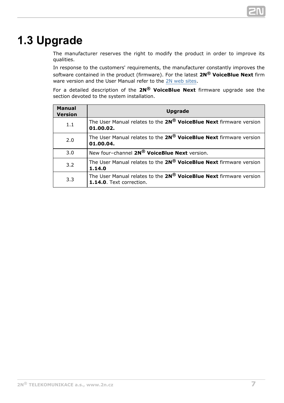 3 upgrade | 2N VoiceBlue Next v3.3 User Manual | Page 7 / 108