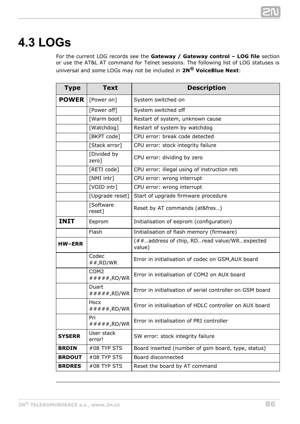 3 logs, Refer to, For more details | Subs. 4.3 | 2N VoiceBlue Next v3.3 User Manual | Page 86 / 108