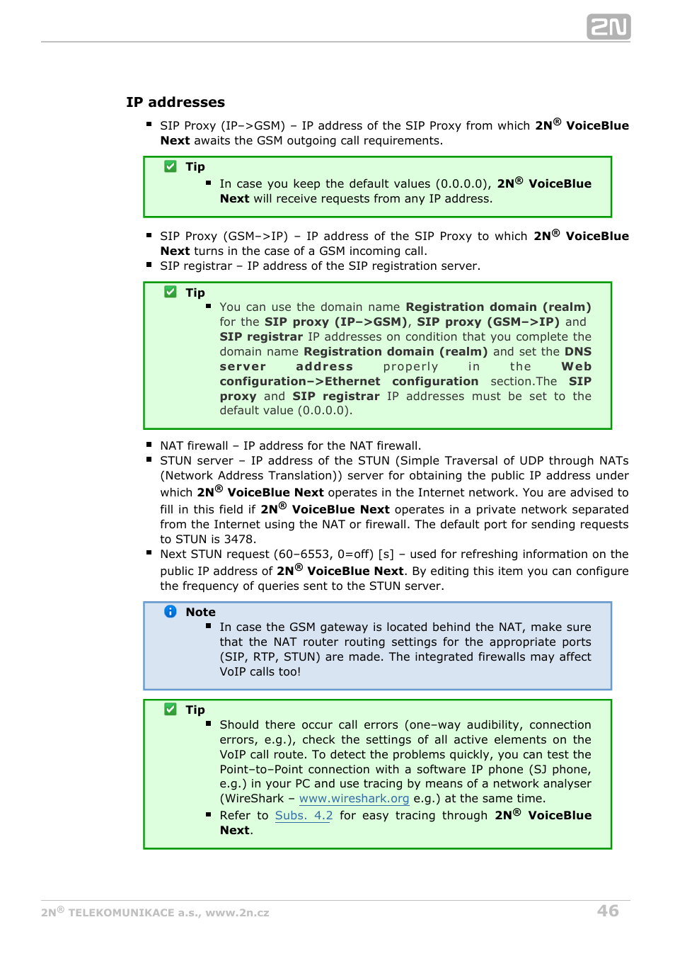 2N VoiceBlue Next v3.2 User Manual | Page 46 / 108