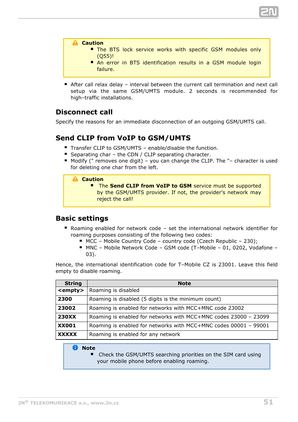 Disconnect call, Send clip from voip to gsm/umts, Basic settings | 2N VoiceBlue Next v3.2 User Manual | Page 51 / 108