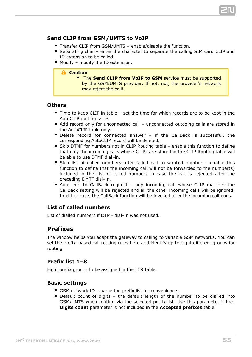 Prefixes | 2N VoiceBlue Next v3.2 User Manual | Page 55 / 108