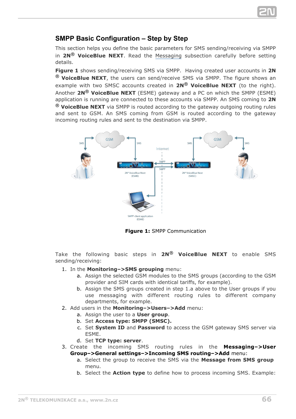 Smpp basic configuration – step by step | 2N VoiceBlue Next v3.2 User Manual | Page 66 / 108