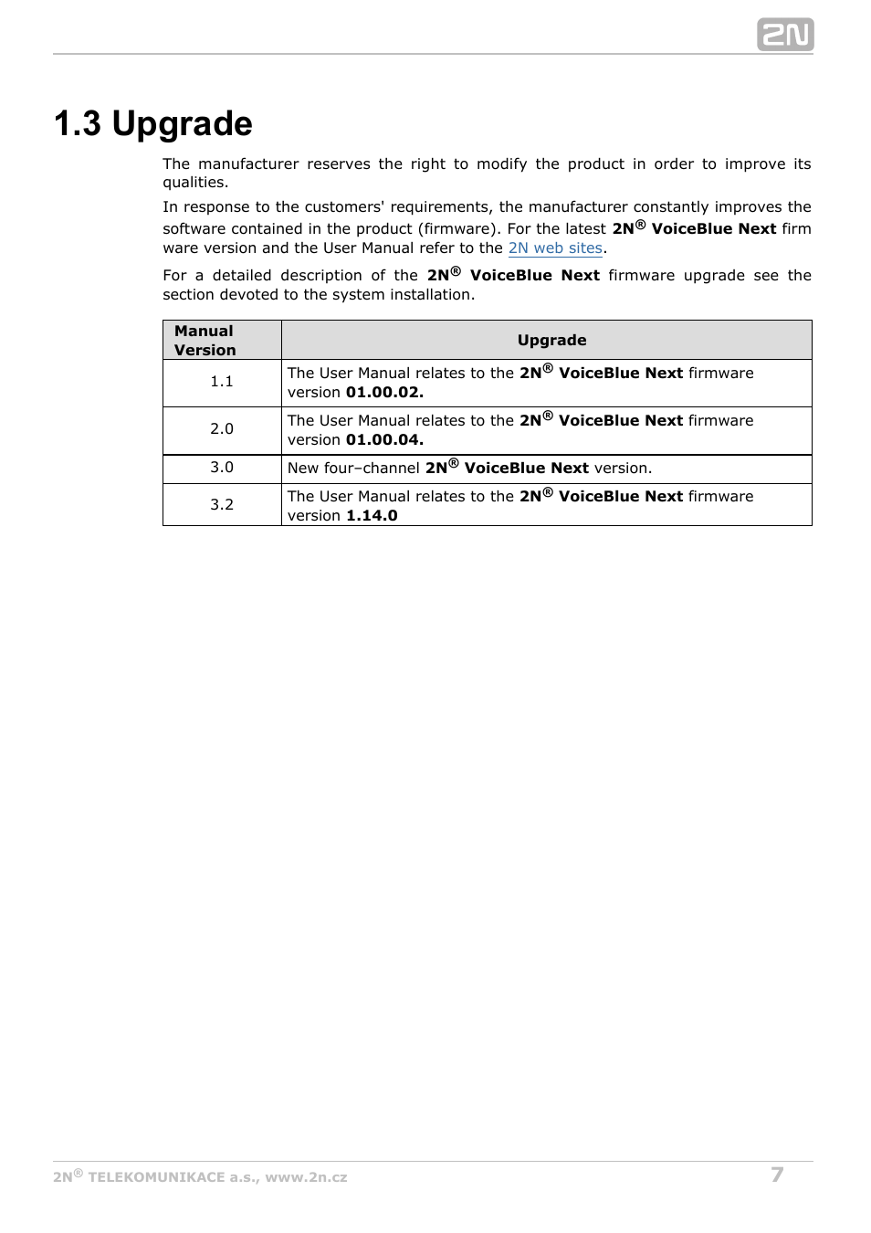 3 upgrade | 2N VoiceBlue Next v3.2 User Manual | Page 7 / 108