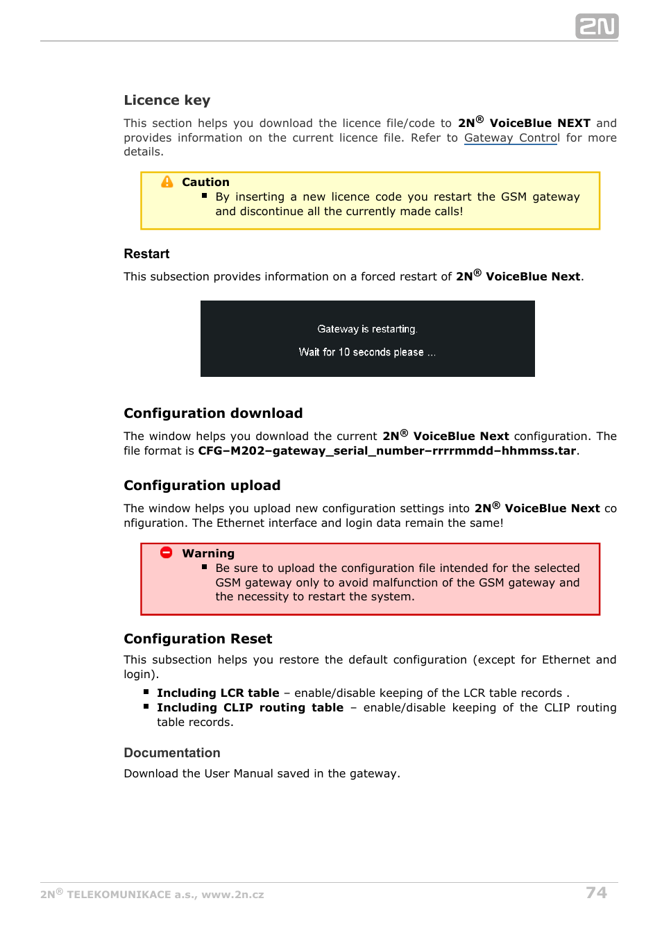 2N VoiceBlue Next v3.2 User Manual | Page 74 / 108