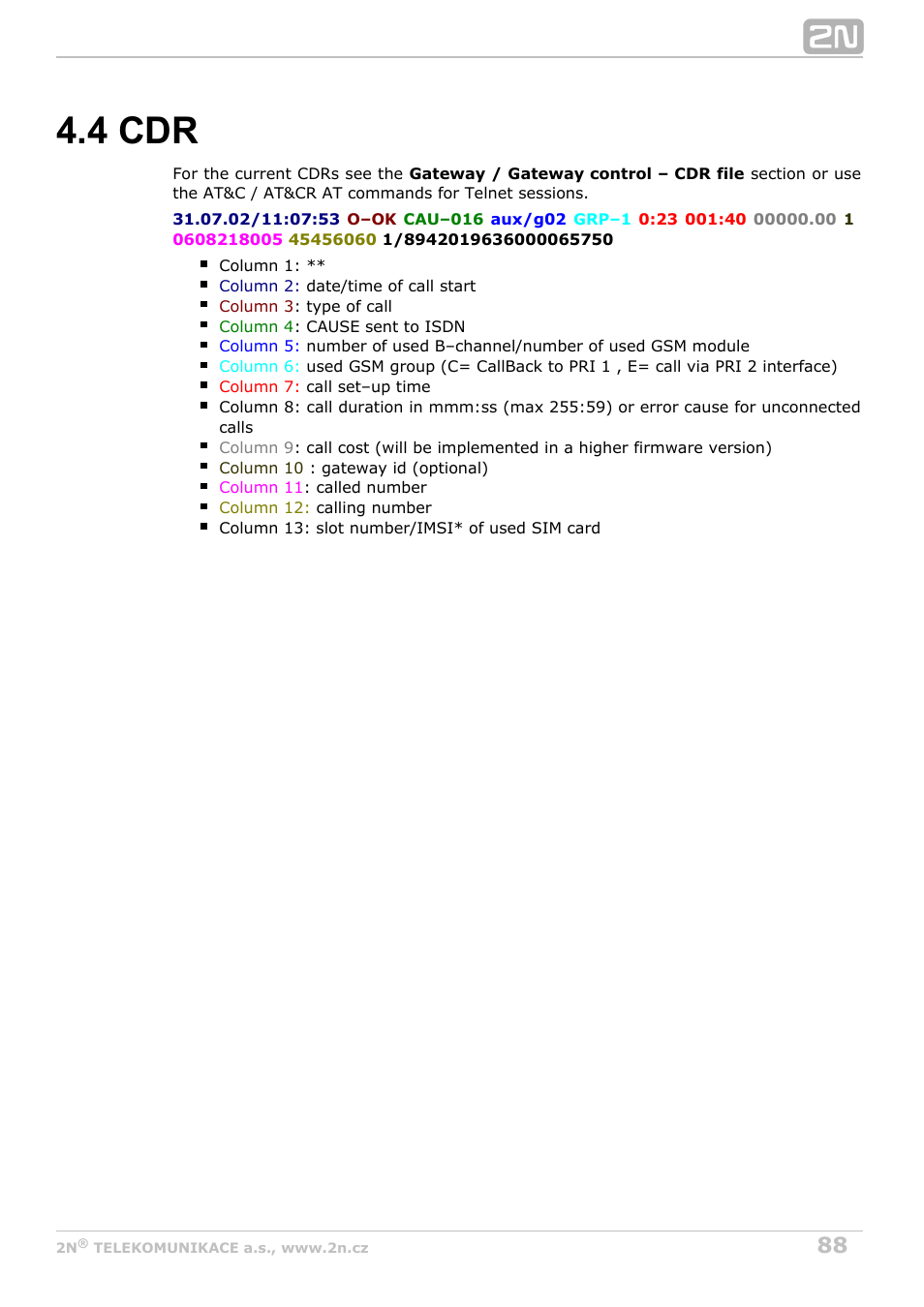 4 cdr, Subs. 4.4 | 2N VoiceBlue Next v3.2 User Manual | Page 88 / 108