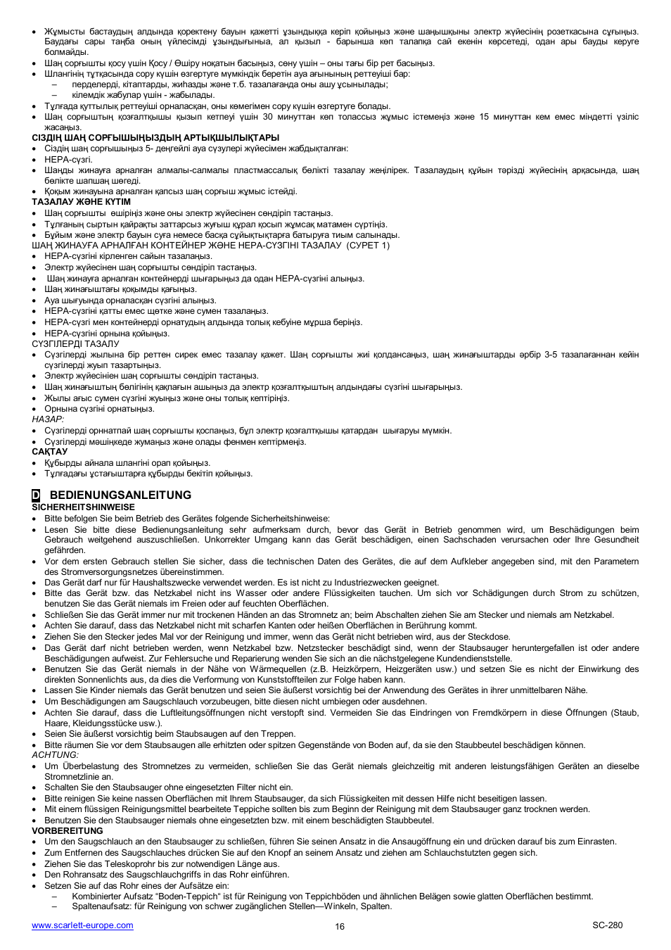 Dbedienungsanleitung | Scarlett SC-280 User Manual | Page 16 / 18