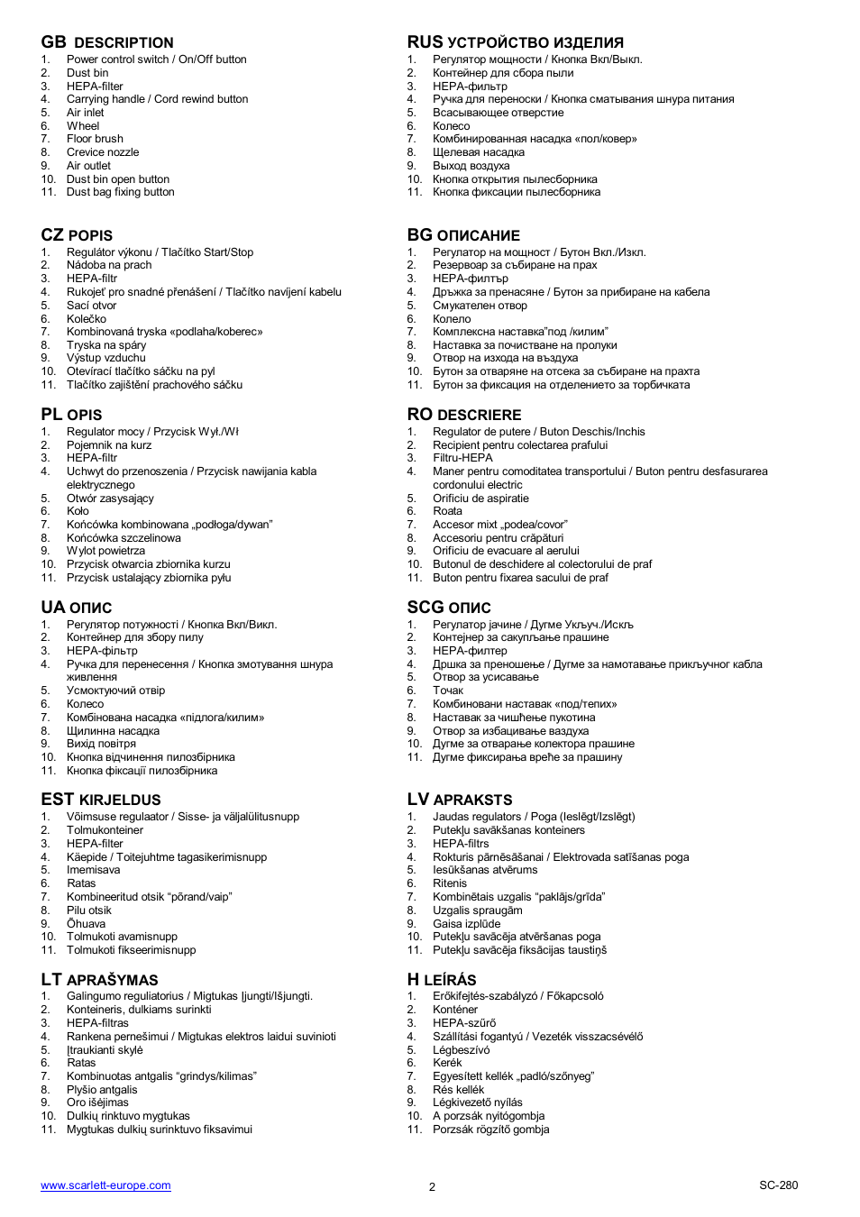 Ua scg | Scarlett SC-280 User Manual | Page 2 / 18