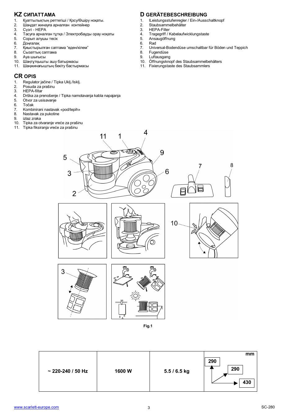 Kz d | Scarlett SC-280 User Manual | Page 3 / 18