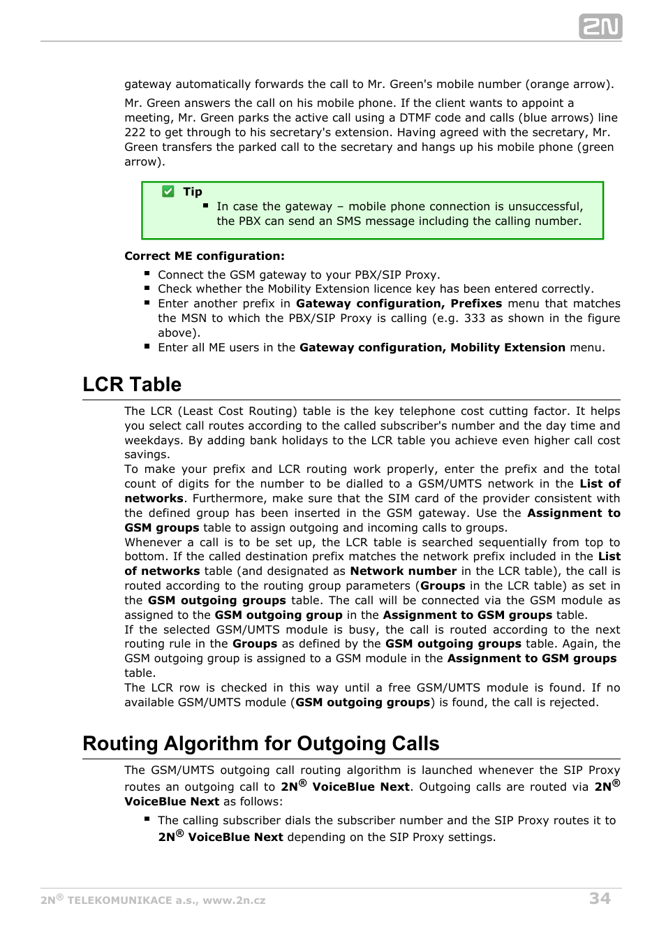 Lcr table, Routing algorithm for outgoing calls | 2N VoiceBlue Next v3.1 User Manual | Page 34 / 92