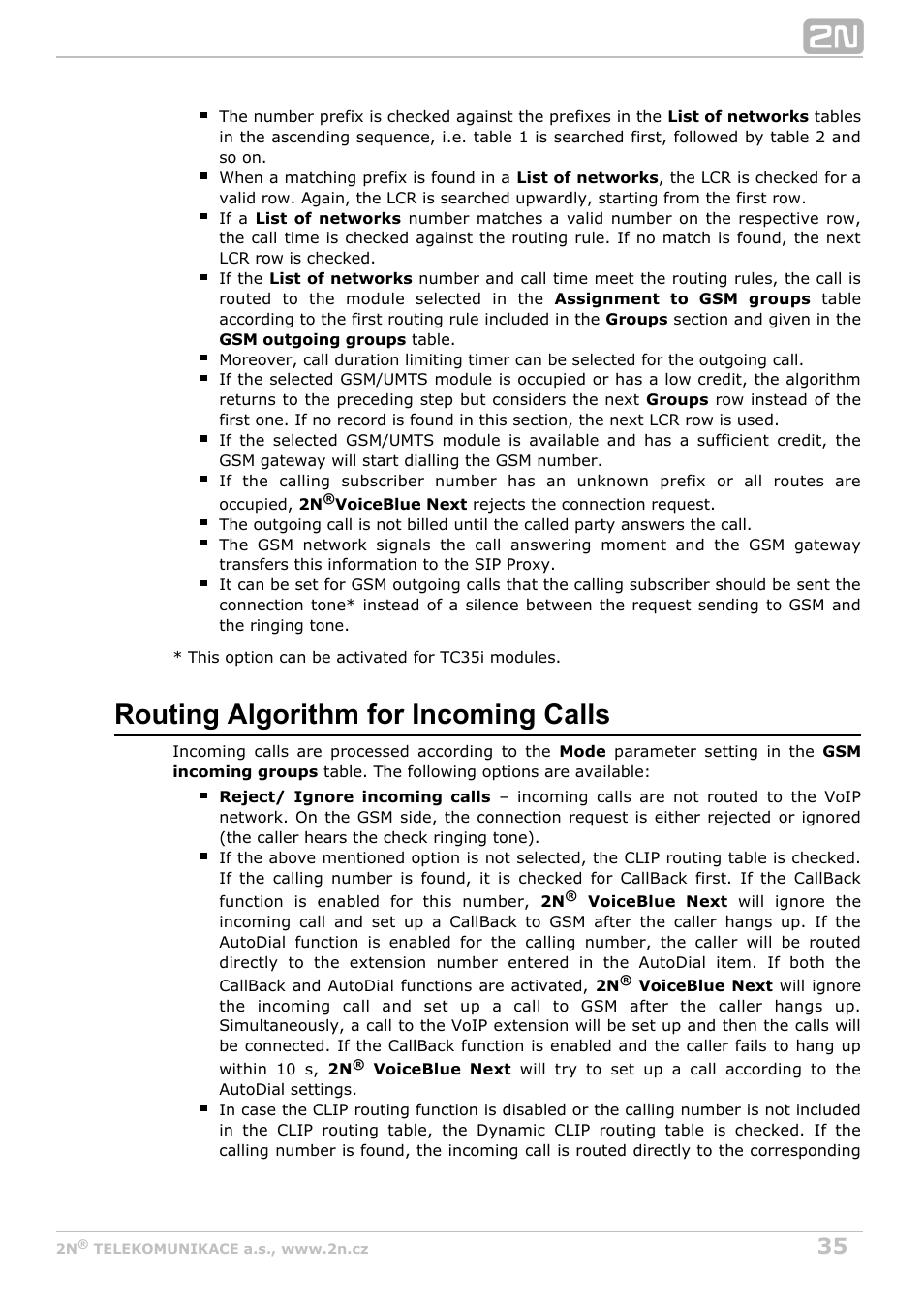 Routing algorithm for incoming calls | 2N VoiceBlue Next v3.1 User Manual | Page 35 / 92