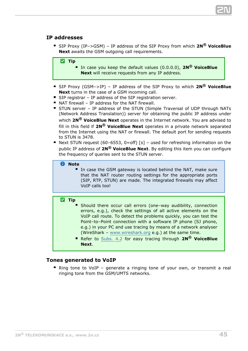 2N VoiceBlue Next v3.1 User Manual | Page 45 / 92