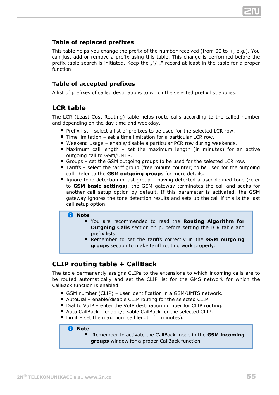 Lcr table, Clip routing table + callback | 2N VoiceBlue Next v3.1 User Manual | Page 55 / 92